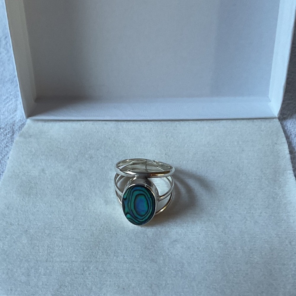 Sterling Silver Abalone Oval Ring - Blue-Green